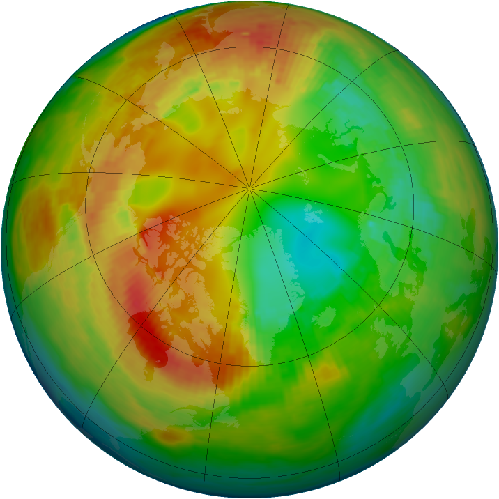 Arctic ozone map for 14 February 1992